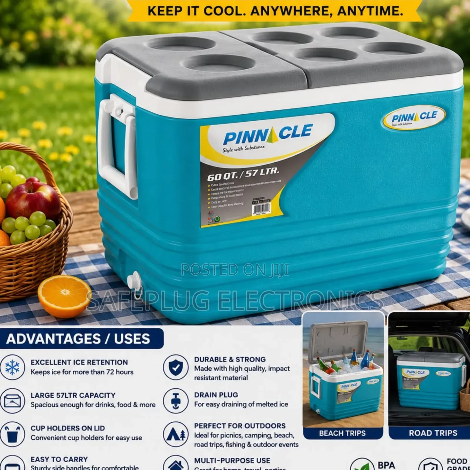 Pinnacle 57L Cooler Box – Heavy Duty Ice Chest