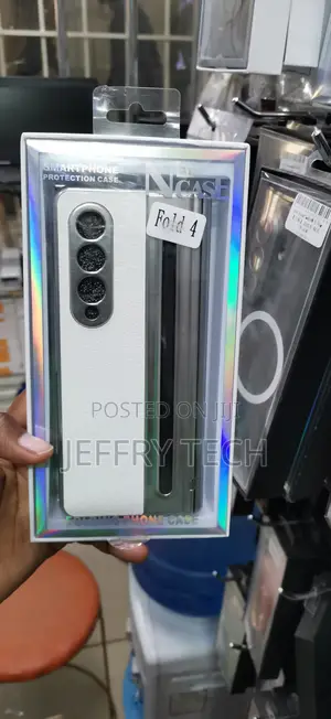 Samsung Galaxy Z Fold 4 White and Silver Leather Protection Case
