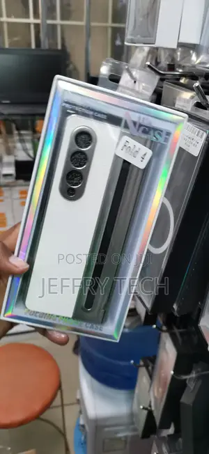 Samsung Galaxy Z Fold 4 White and Silver Leather Protection Case