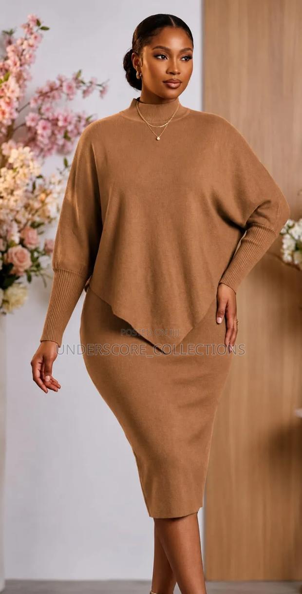 Plus Size Fitting Sweater Skirt Suit - main view
