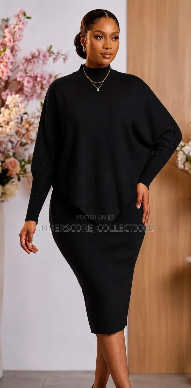 Plus Size Fitting Sweater Skirt Suit