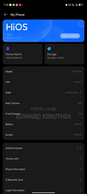 Tecno Spark 40 128 GB Gray