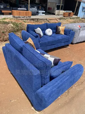 5 Seater Butterfly Sofa Set Blue Bubble Fabric 3,2