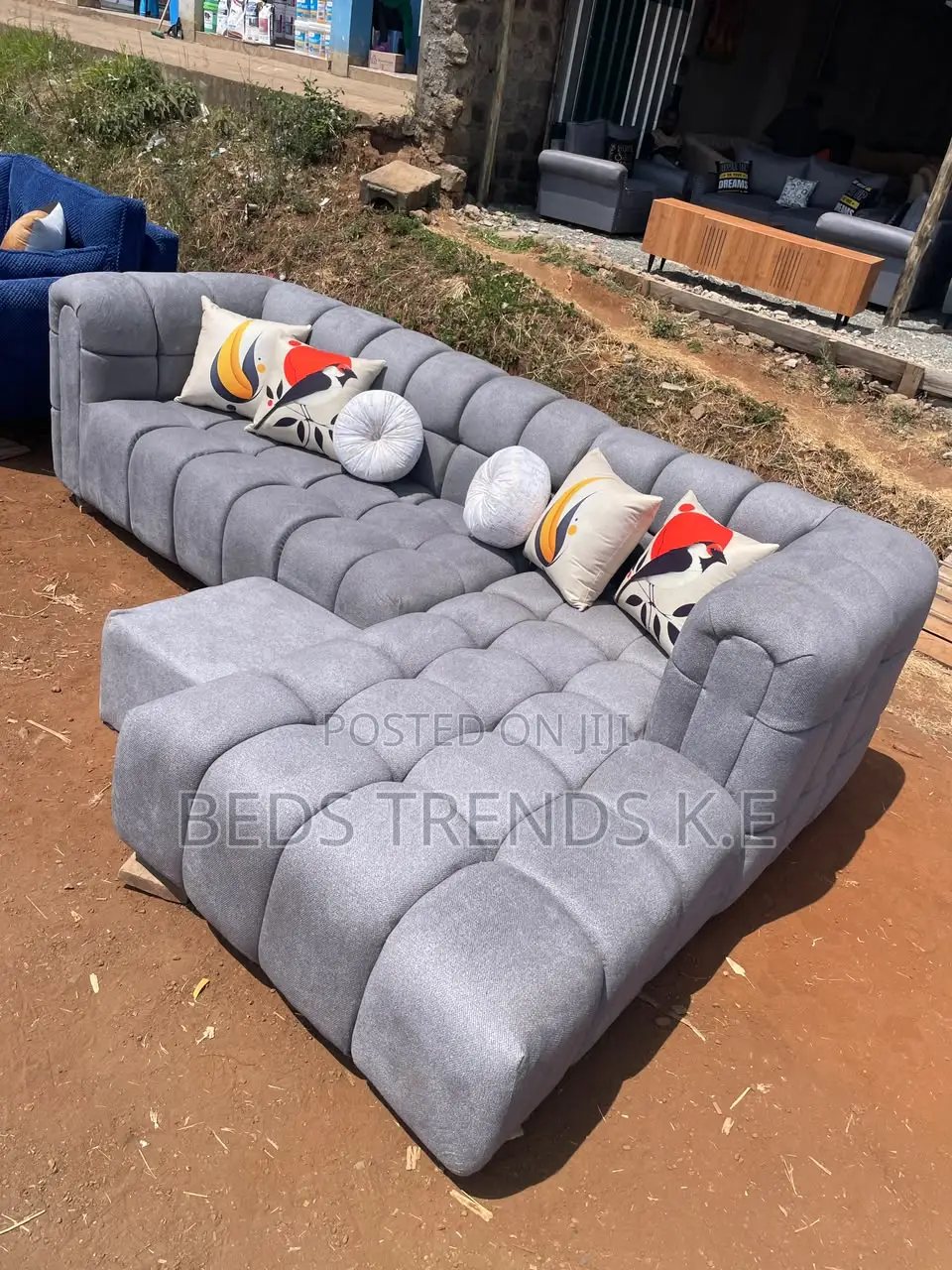 6 Seater L Seat Grey Bubble Sofa