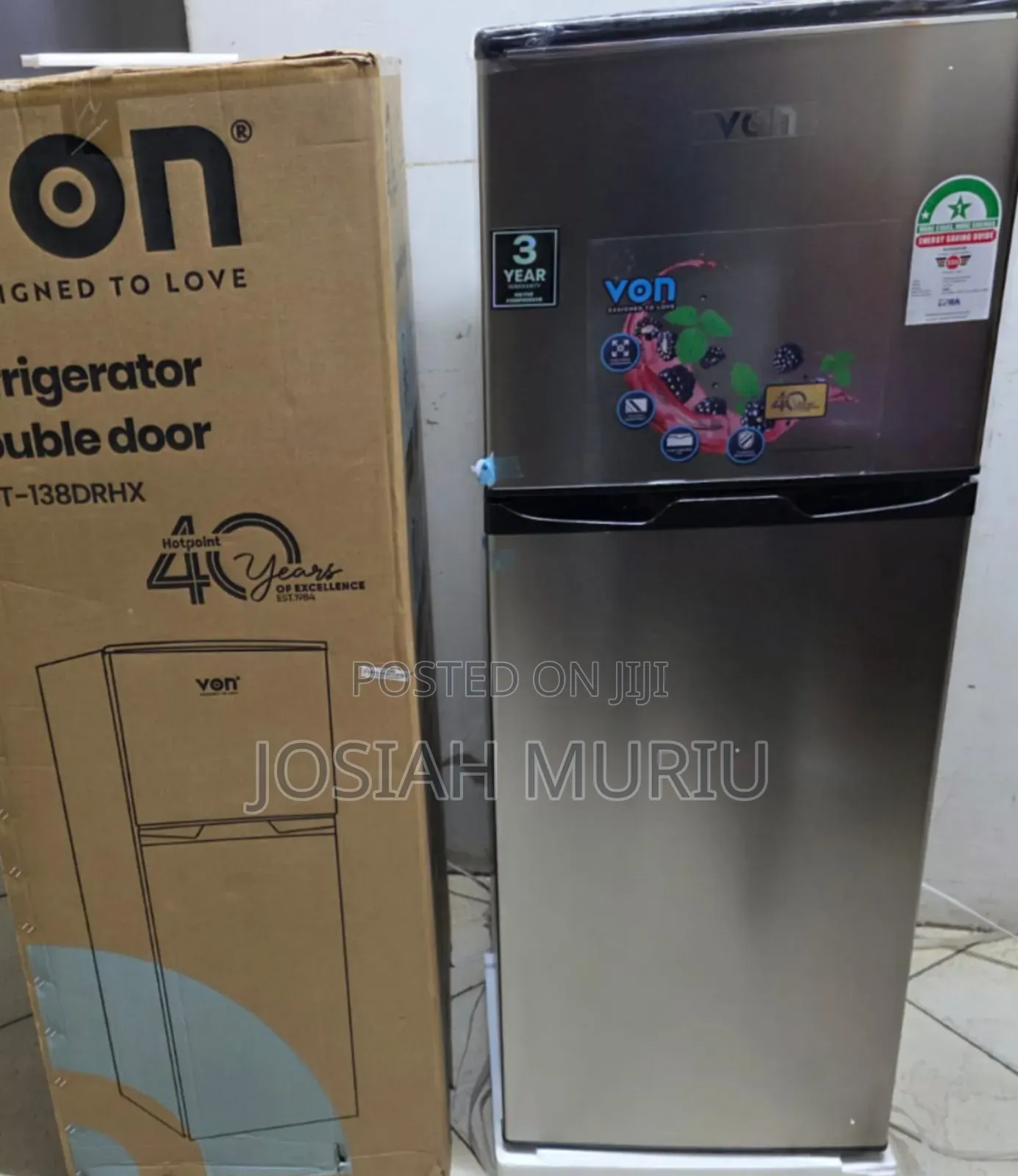 Von Double Door Silver Refrigerator