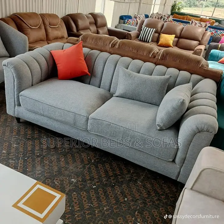 Trending Grey Ribbed 3-Seater Sofa: Pay on Delivery