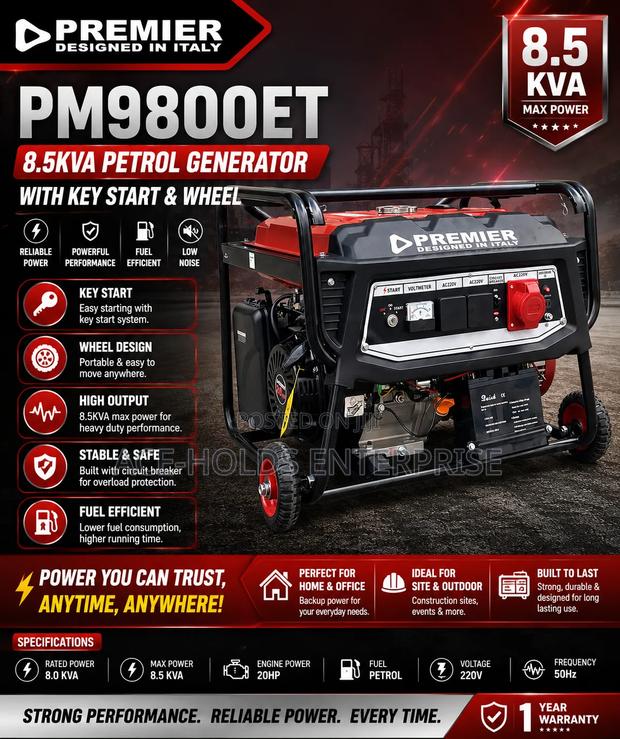8.5KVA Premier Key Start Generator - Home, Site Outdoor Use - thumbnail 2