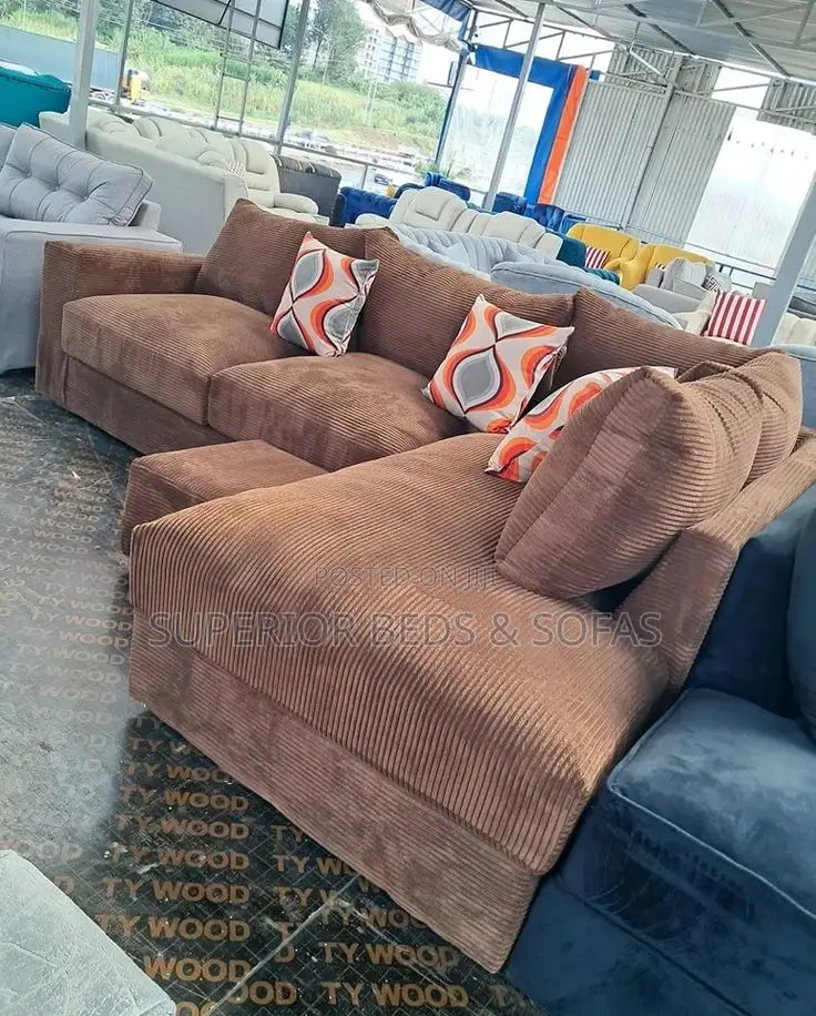 5 Seater Brown L-Shaped Sofa: Order Now, Pay on Delivery