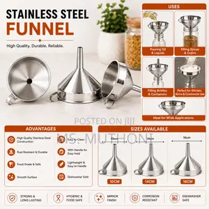 A Set of STAINLESS STEEL FUNNELS (10, 14 16 Cm )