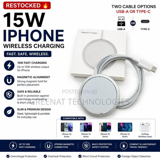 15W Magnetic Wireless Charger for iPhone - USB-A / Type-C Cable Option - main view