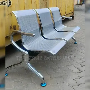 Generic 3-Link Unpadded Metallic Office Waiting Bench 