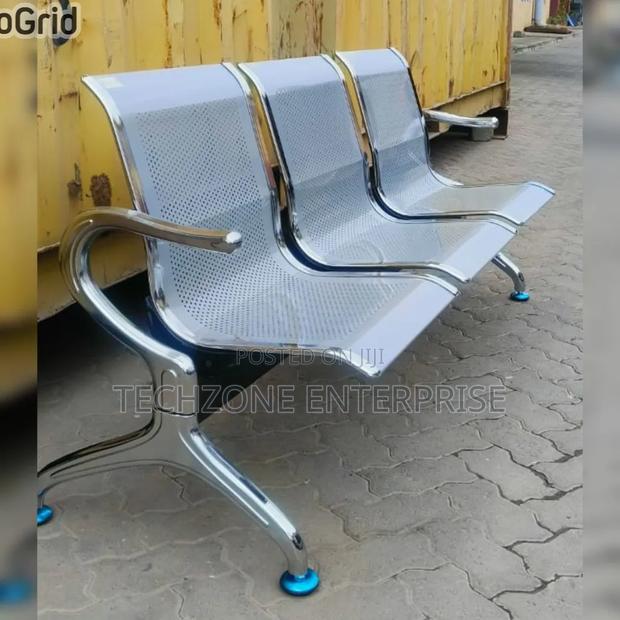 Generic 3-Link Unpadded Metallic Office Waiting Bench  - thumbnail 2