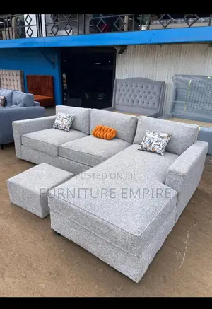 6 Seater L Seat Light Grey Sofa With Footrest
