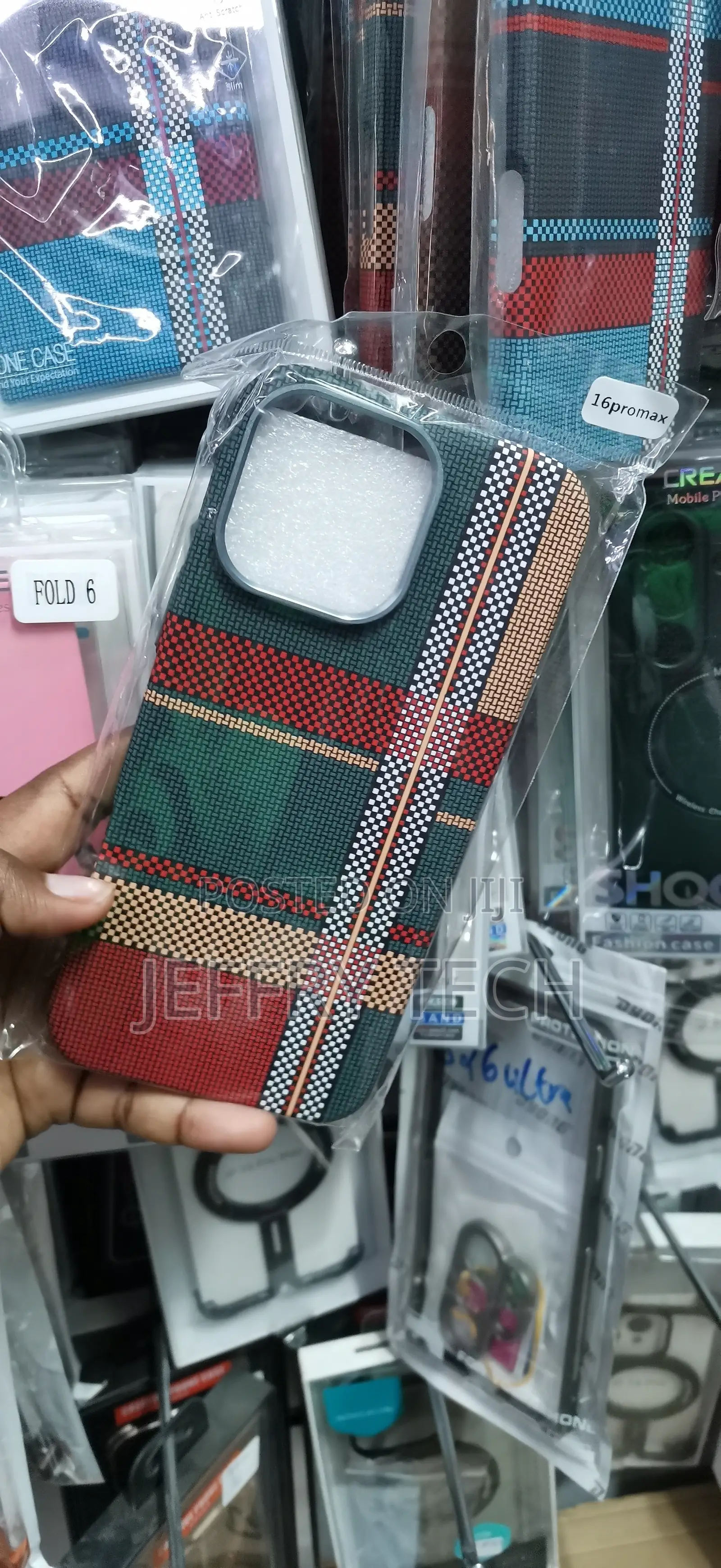 iPhone 16 Pro Max, Tartan Print Blending Deep Green, Red, Cream Cover