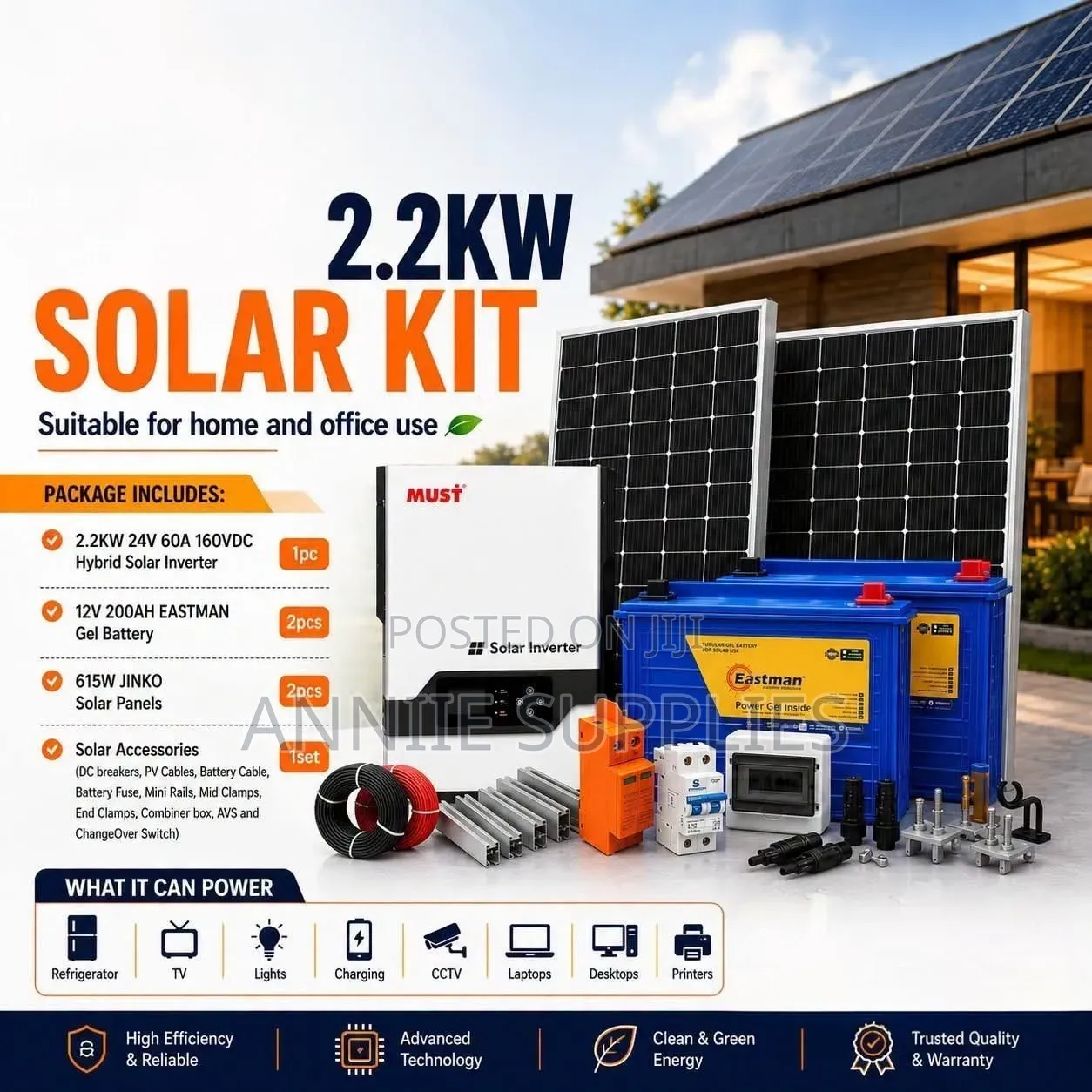 2pcs 200ah Eastman Battery+2.2kva Hybrid Inverter