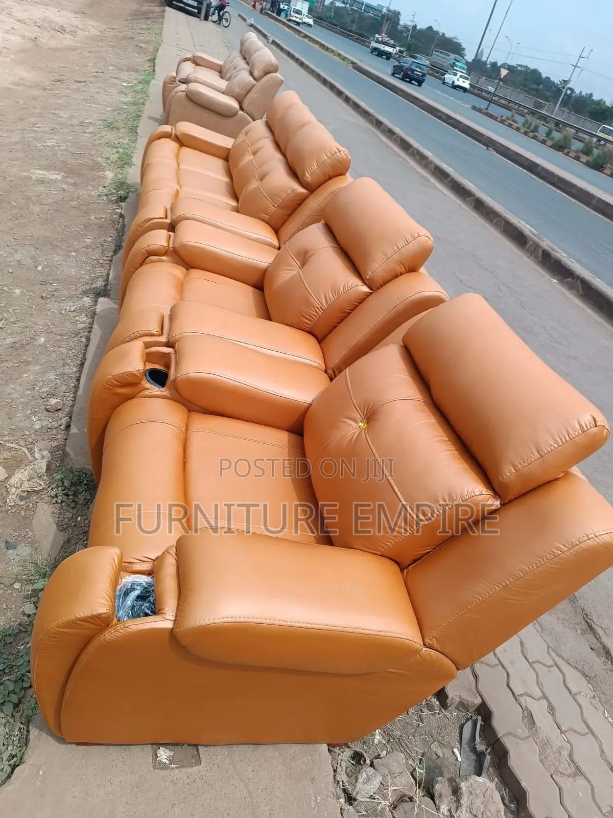 7 Seater Semi Recliner Orange Sofa Set
