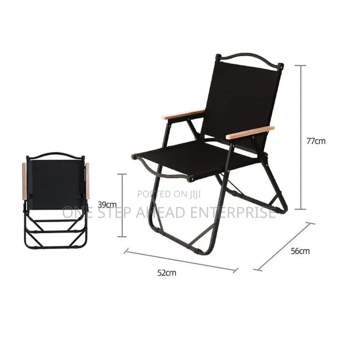 Black With Wooden Armrest Folding Camping Chair