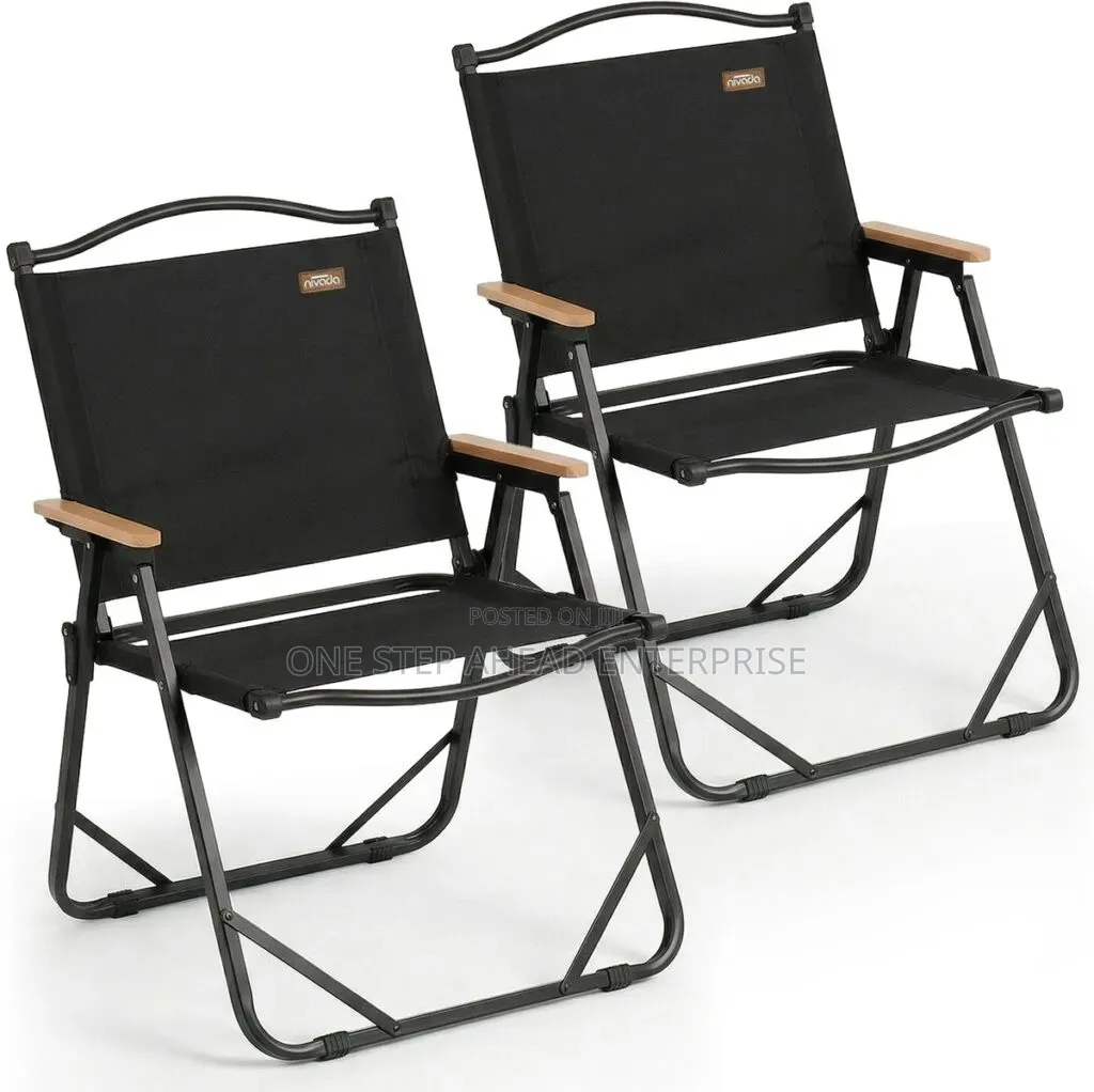 Black With Wooden Armrest Folding Camping Chair