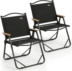 Black With Wooden Armrest Folding Camping Chair