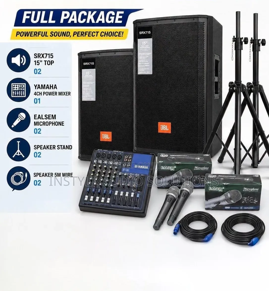 4 Channels Yamaha - (2)15" JBL Speakers - Wired Microphones