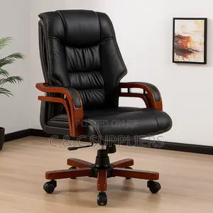 Swivel Managers Chair With Wooden Armrest