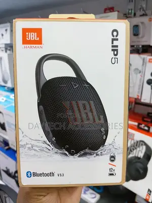 The JBL Clip 5 Ultra-Portable Waterproof Bluetooth Speaker.