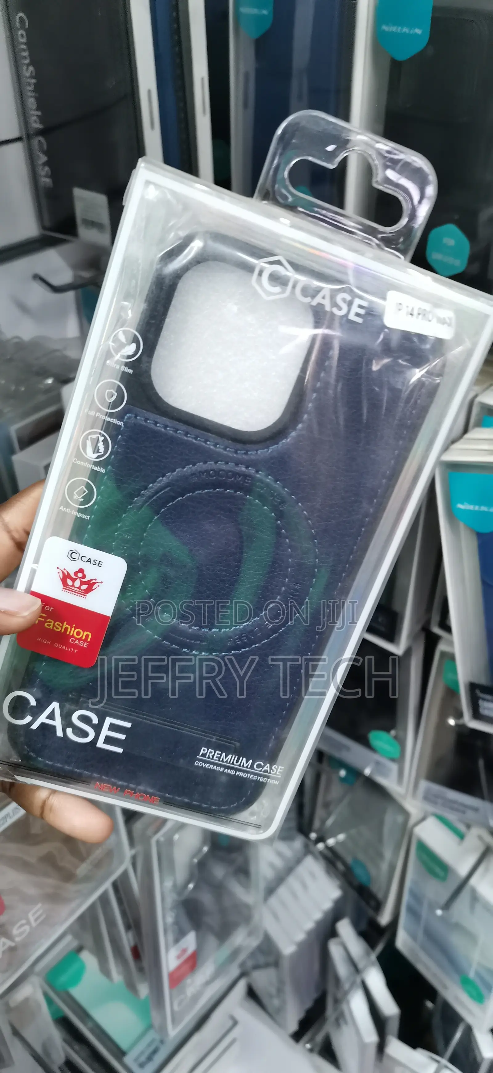 iPhone 14 Pro Max a Dark Blue Faux Leather Texture Case