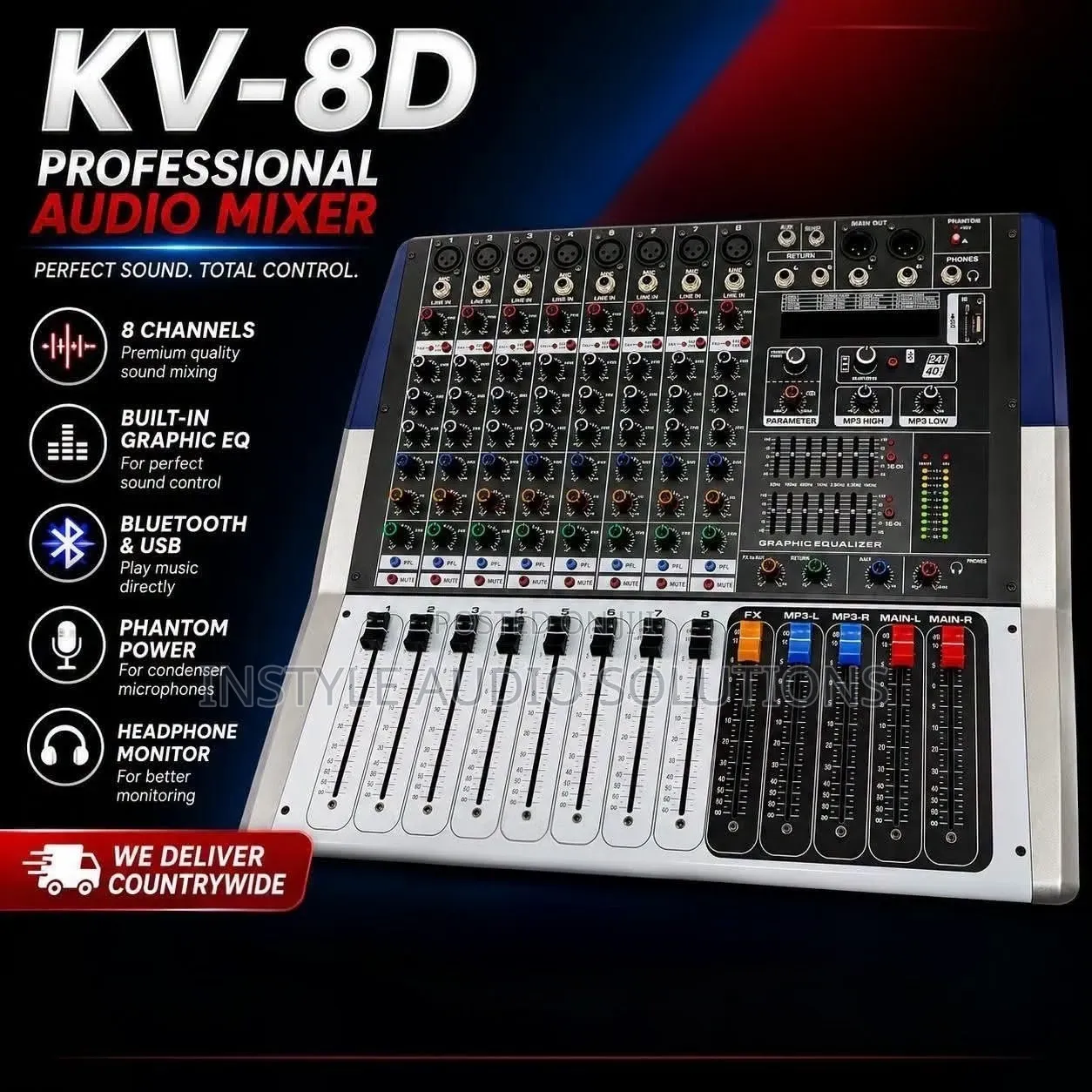 Professional Audio Mixer Kv 8D Powered Mixer USB and Bluetooth Enabled