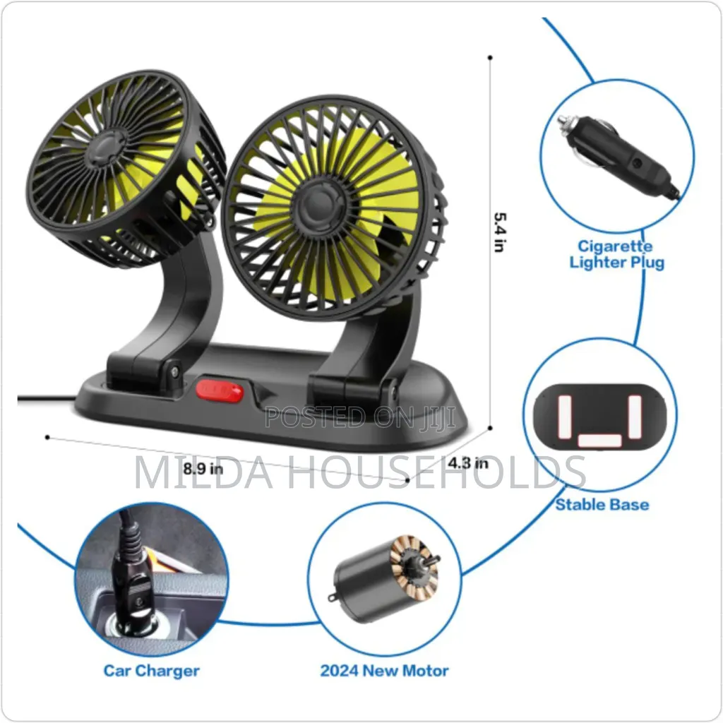 2 Speed Double Headed Vehicle Fan (Car Cigar Lighter DC Powered)