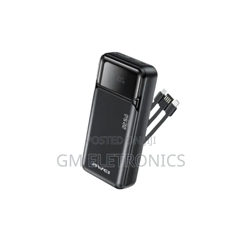 Awei PA‐93 20000mAh 22.5W Fast Charging Power Bank - Built‐in Cables