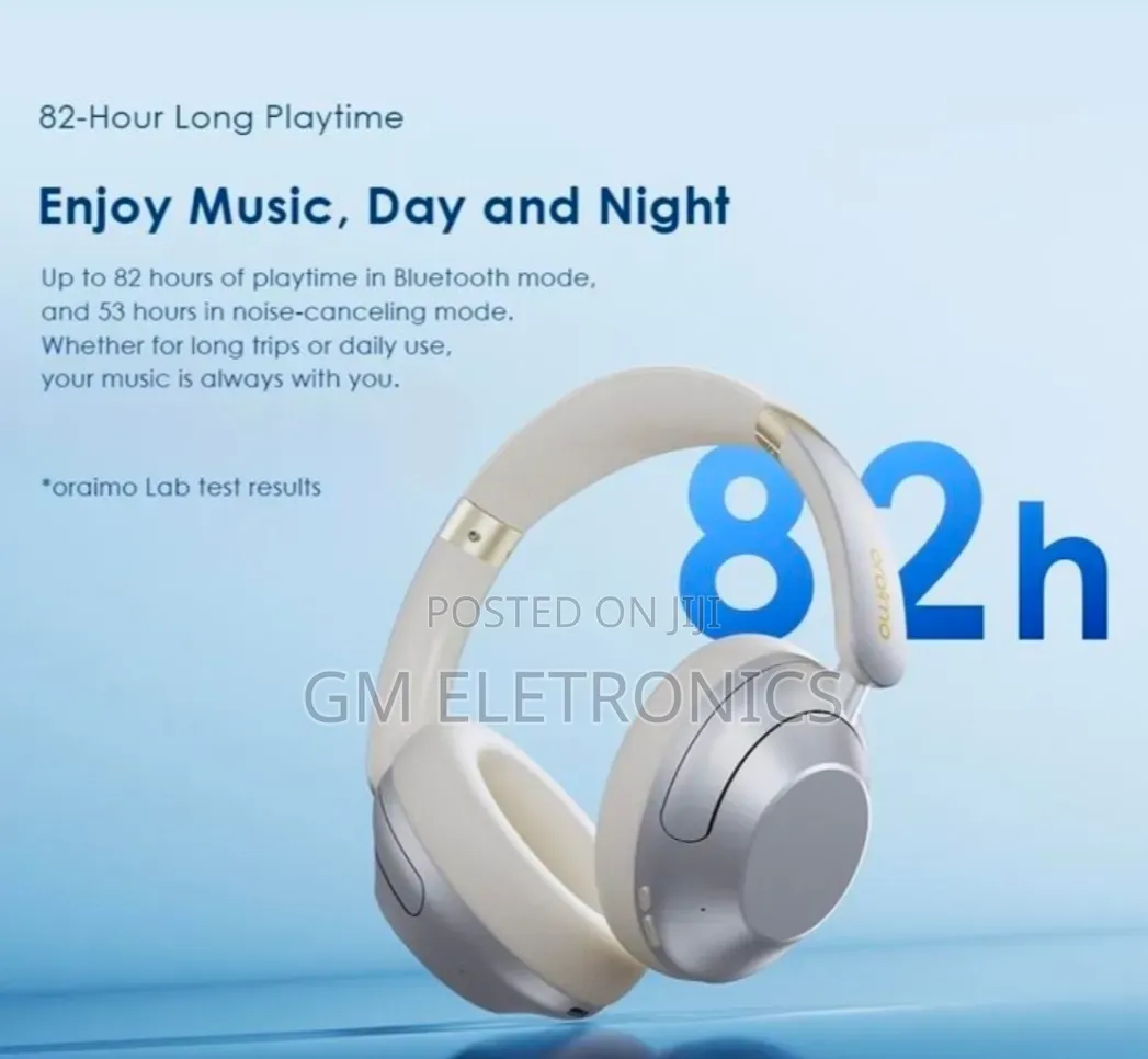 Oraimo 82hrs Playtime Hybrid Noise Cancellation Headphone- Gold.