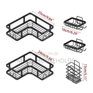Triangular 5in1 Metallic Bathroom Shelf Corner Organizer Shower