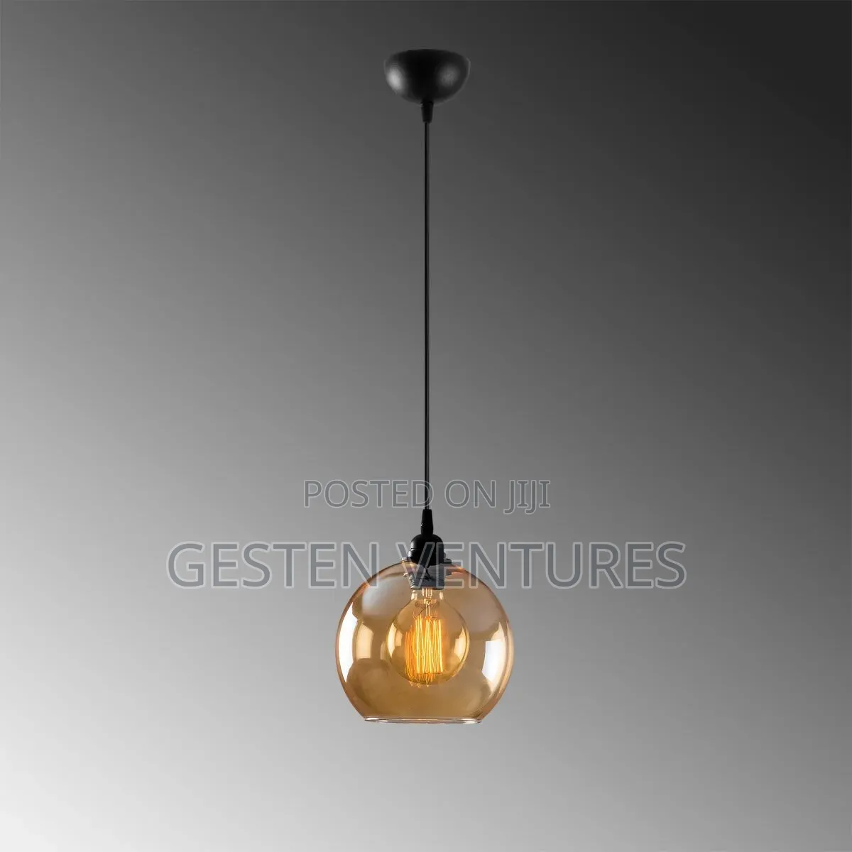 Vintage Amber Glass Globe Shade Industrial Pendant Light F4q