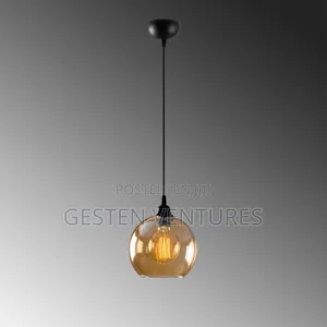 Vintage Amber Glass Globe Shade Industrial Pendant Light F4q