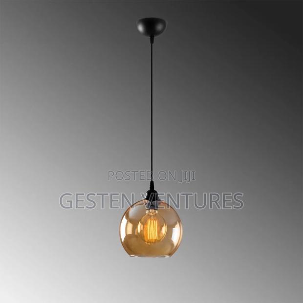 Vintage Amber Glass Globe Shade Industrial Pendant Light F4q