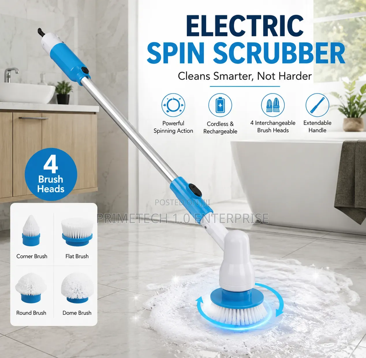 Rechargeable Electric Spin Scrubber With 4 Brush Heads