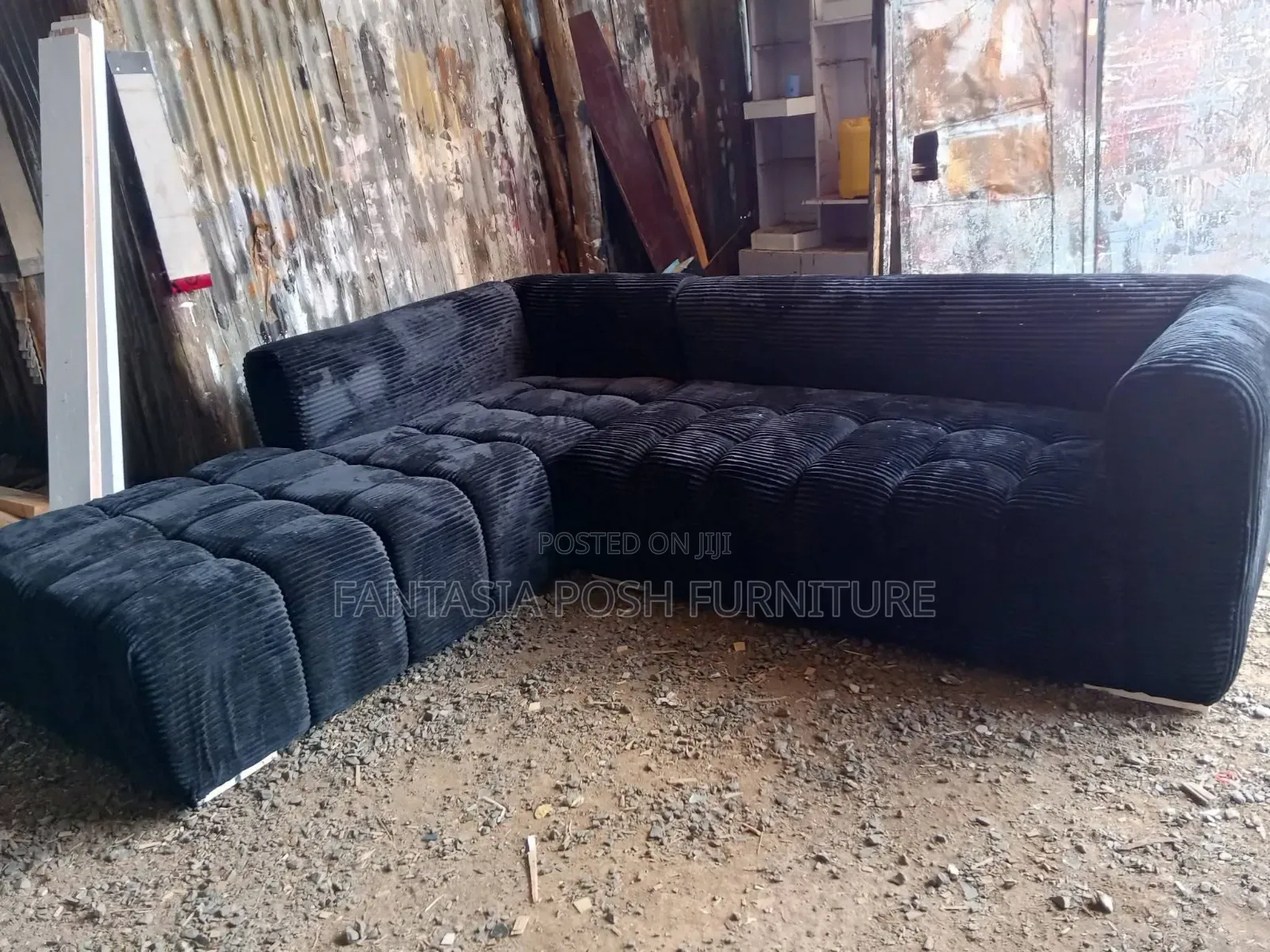 Black Fabric 7-Seater Bubble Sofa(L-Shaped)