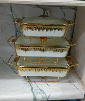 3pc CERAMIC CHAFFING DISH White With Gold Details