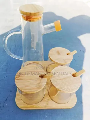 4pcs Oil Jar Set With Bamboo Stand