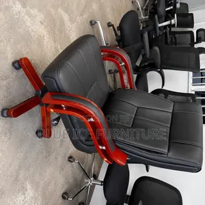 High Back Manager Black Leather Office Chair With Wooden Brown Starbas