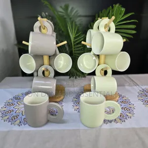 Circular Handle Ceramic Mugs – 6-Piece Set