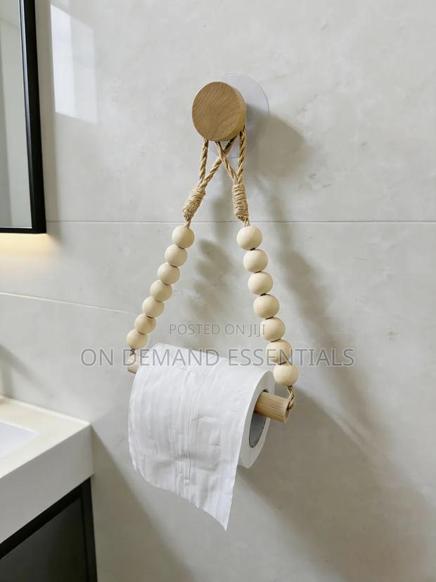 Boho-Style Toilet Paper Holder Rustic Wooden Bead Design