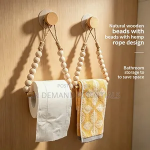 Boho-Style Toilet Paper Holder Rustic Wooden Bead Design