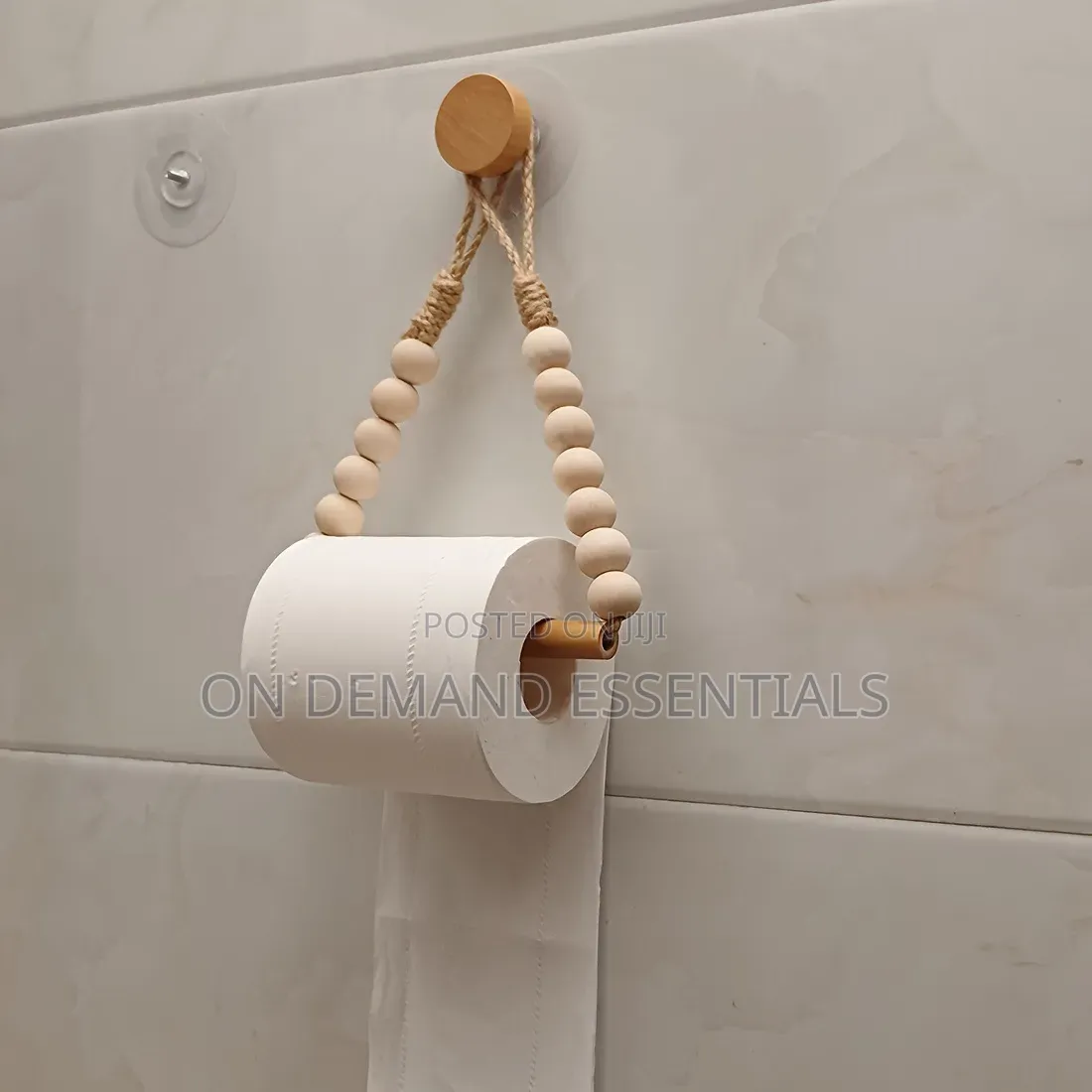 Boho-Style Toilet Paper Holder Rustic Wooden Bead Design