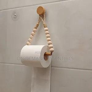 Boho-Style Toilet Paper Holder Rustic Wooden Bead Design