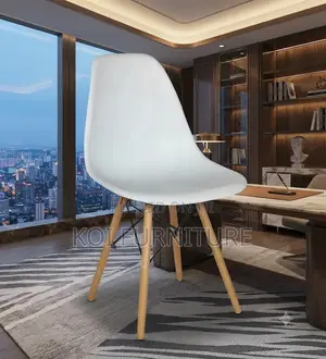Dining Chairs; Plastic Eames Seat With Wooden Class Legs