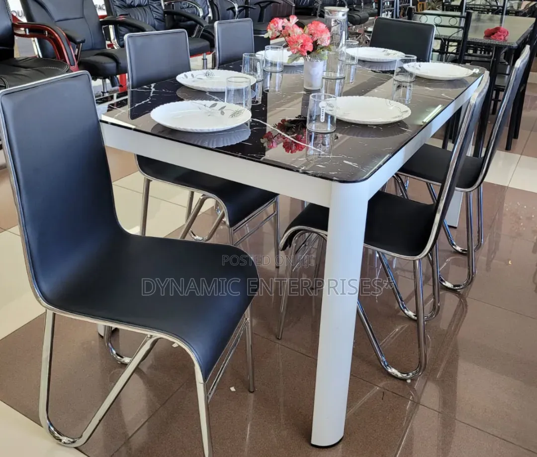 Executive Marble Glass Top Six Sitter Dinning Table