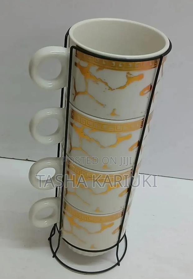 Ceramic Marble Space Saver Coffee Cups With Stackable Stand*