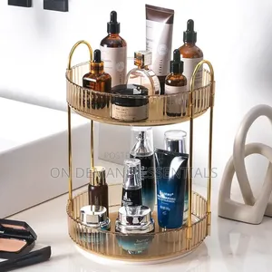 2 Layer Luxurious Textured 360° Rotating Makeup Storage Rack