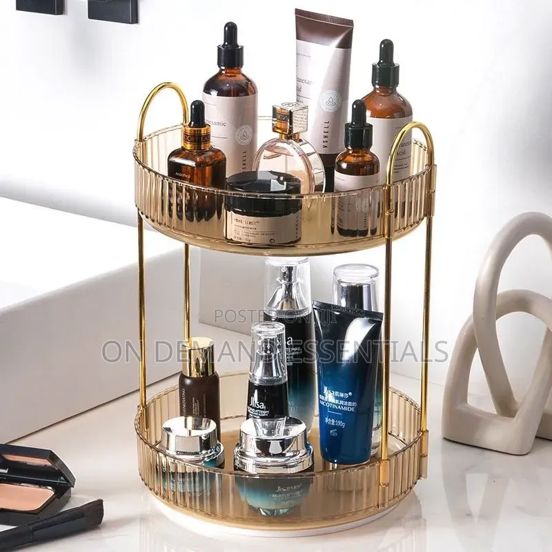 2 Layer Luxurious Textured 360° Rotating Makeup Storage Rack